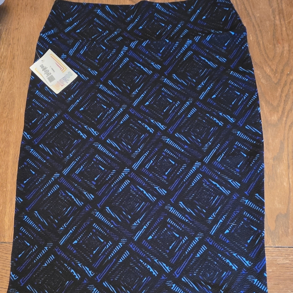 LuLaRoe Black and Blue Geometric Pencil Skirt Size Large